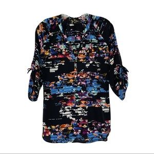 Yumi Kim Silk V-Neck 3/4 Sleeve Floral Print Top